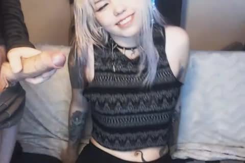 captivating blonde playgirl Slurps shemale dick