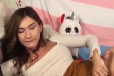 slutty young brunette tranny Jerks bushy gigantic cock