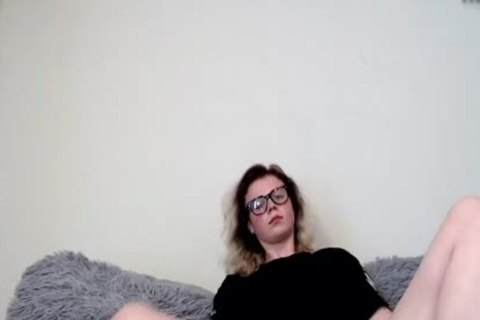 Petite ladyboy cutie In  Glasses Stroking Her giant cock Until she love juice Shottting
