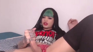 Heavily Tattooed shelady enchanting Herself