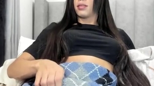 lengthy black Hair Transgirl Tugs Her gigantic shlong On cam