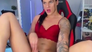 Fit Russian teen Transgirl With Tattoos Wanks Hard Until that babe discharges large Load On web camera