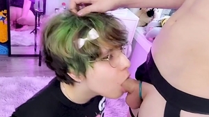 excited Femboy Sucks A Flacid Piece Of penis