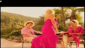 sleazy shetwink In Pink dress bangs With fellow And cutie outdoors