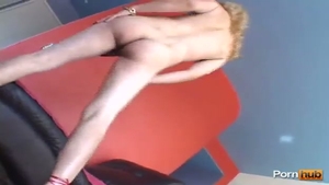 American blonde tgirl Stroking pecker And Playing ass outdoors